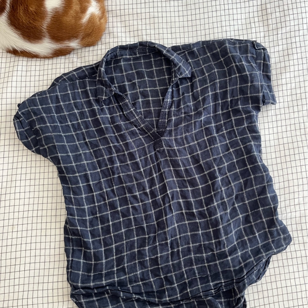 Linen Blue Plaid Shirt